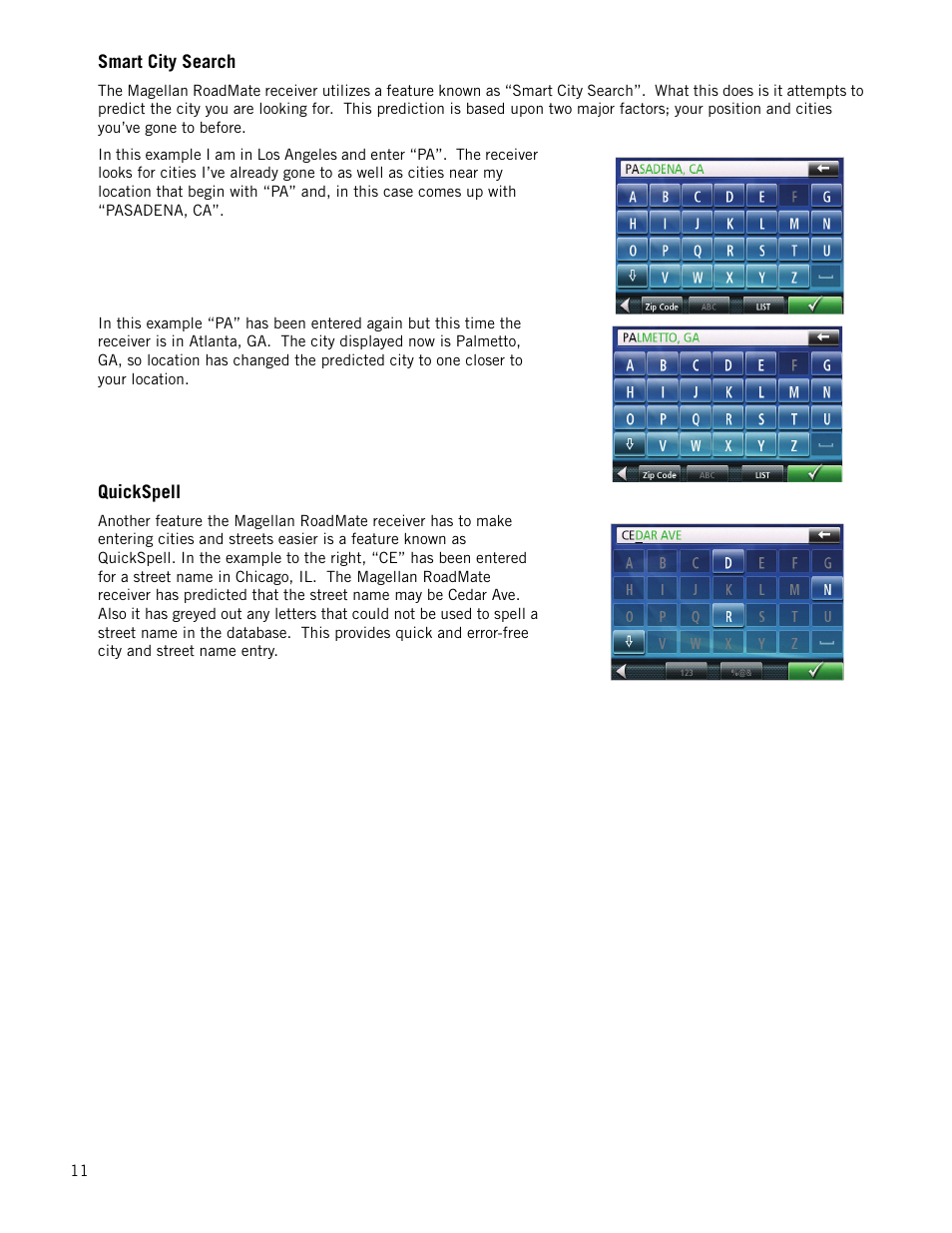 Smart city search, Quickspell | Magellan RoadMate 1340 User Manual | Page 19 / 44