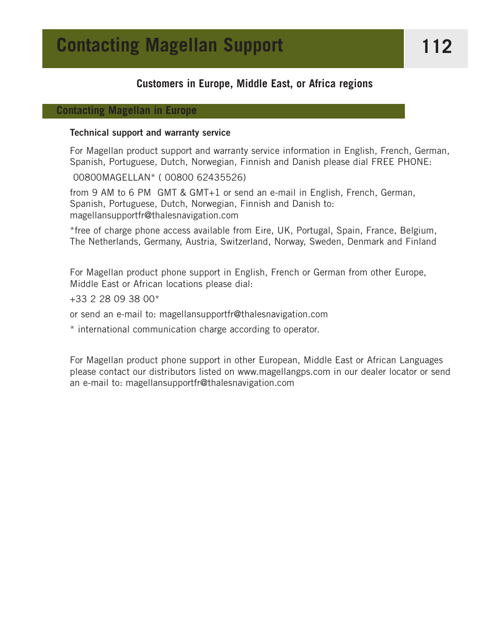 Contacting magellan support 112 | Magellan eXplorist 400 User Manual | Page 119 / 119