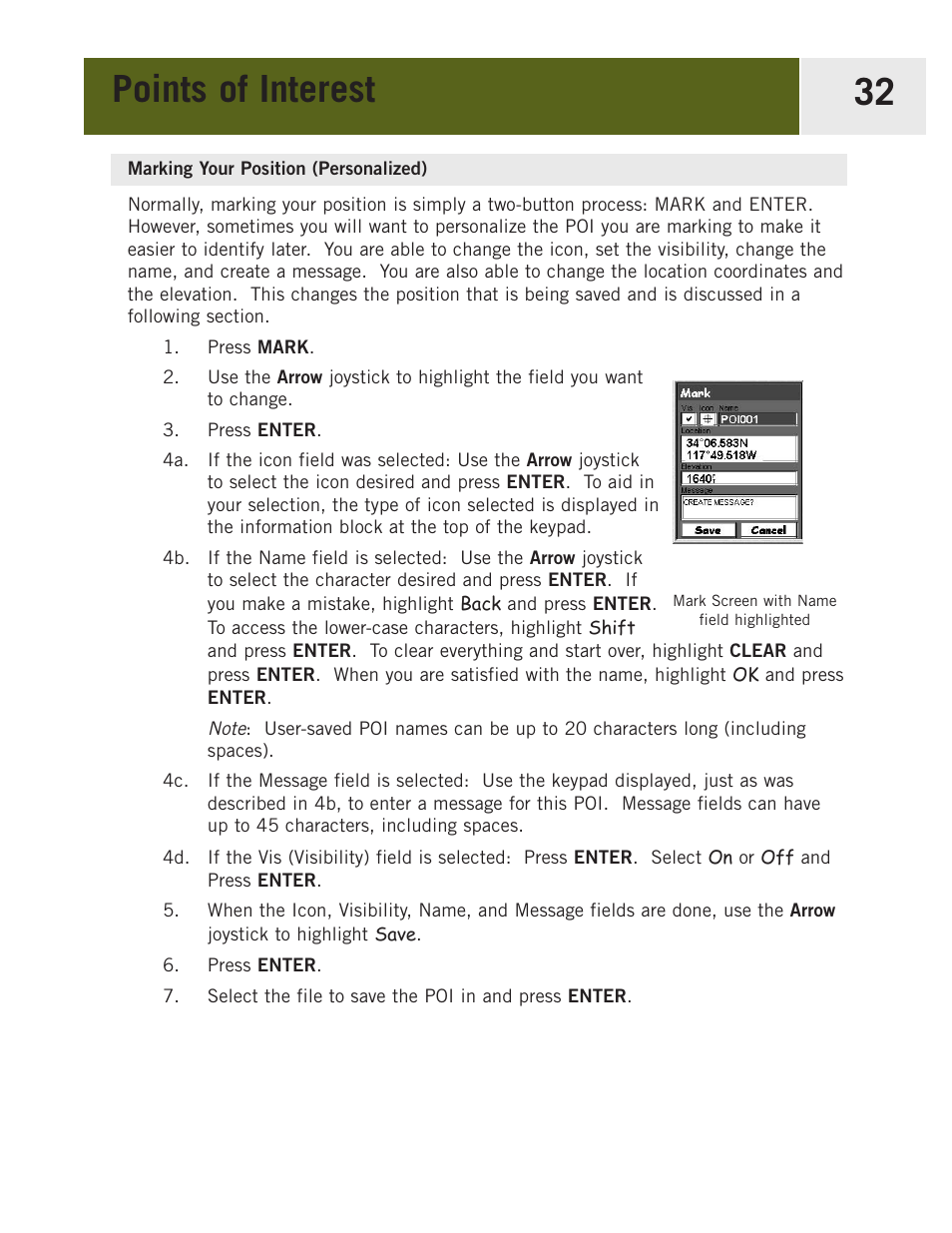 Marking your position (personalized), Points of interest 32 | Magellan eXplorist 400 User Manual | Page 39 / 119