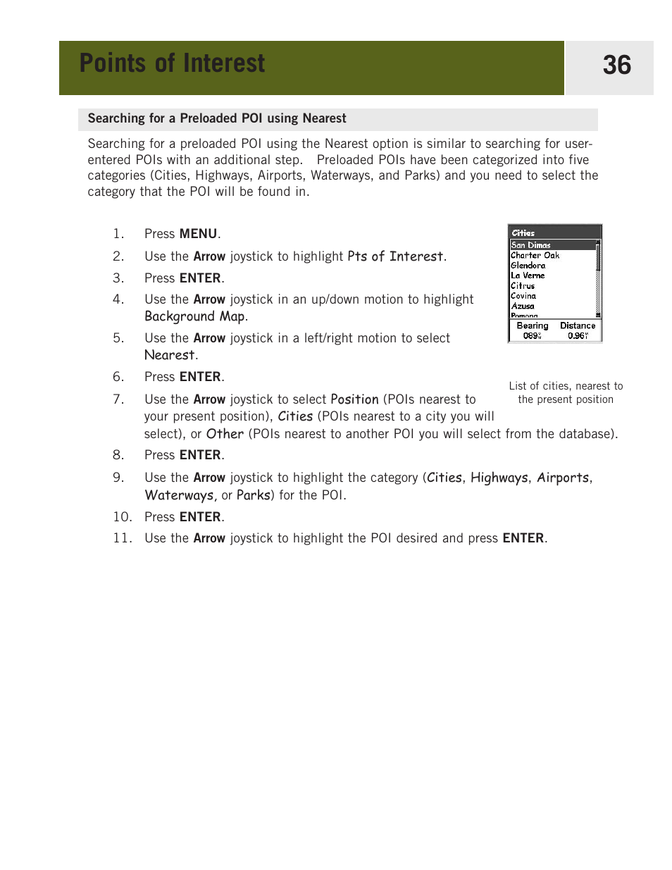 Searching for a preloaded poi using nearest, Points of interest 36 | Magellan eXplorist 400 User Manual | Page 43 / 119