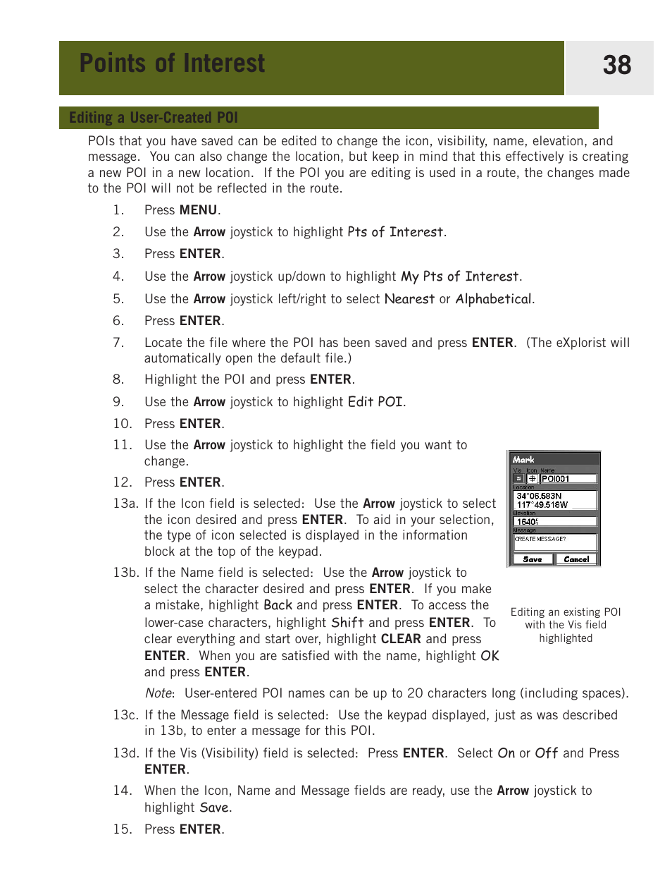 Editing a user-created poi, Points of interest 38 | Magellan eXplorist 400 User Manual | Page 45 / 119