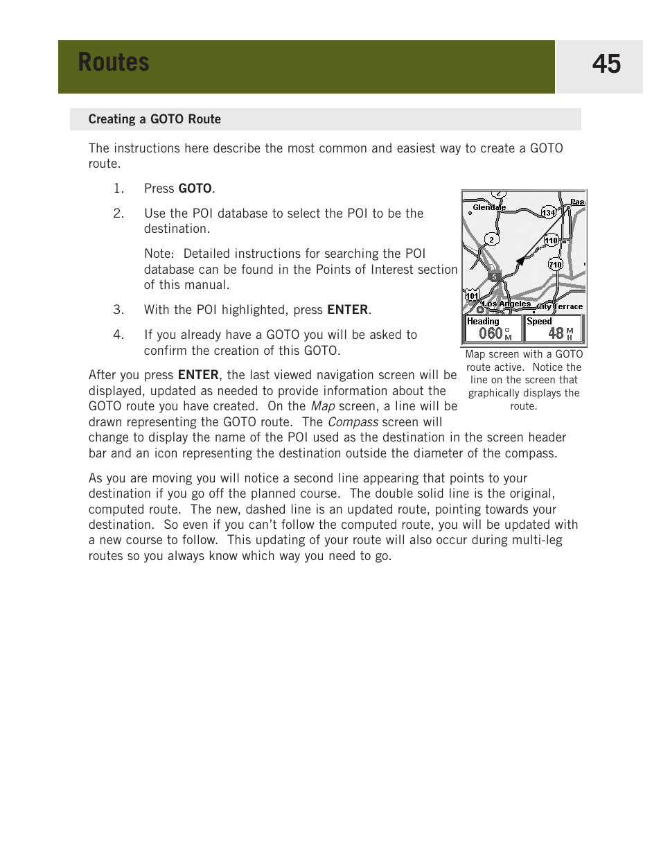 Creating a goto route, Routes 45 | Magellan eXplorist 400 User Manual | Page 52 / 119