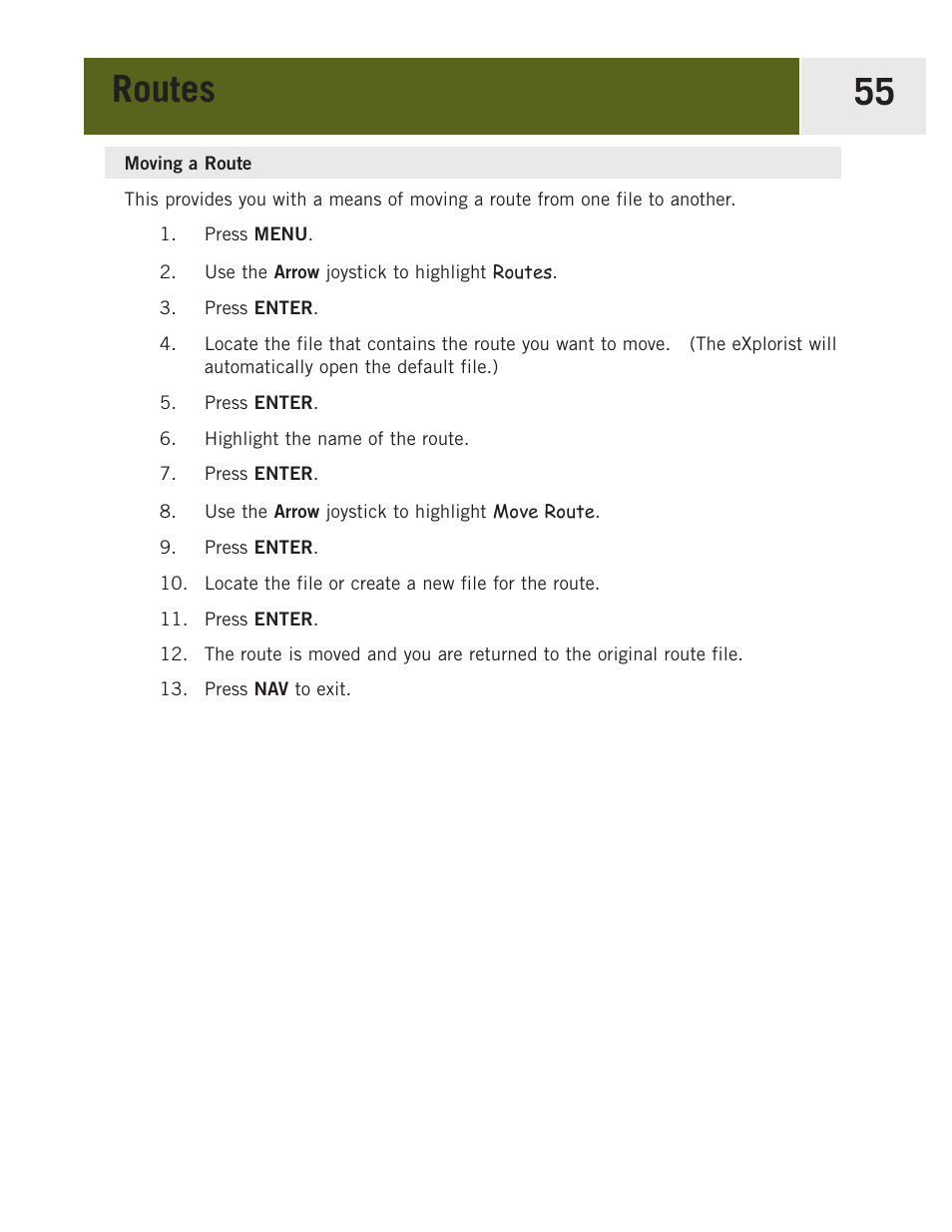 Moving a route, Routes 55 | Magellan eXplorist 400 User Manual | Page 62 / 119