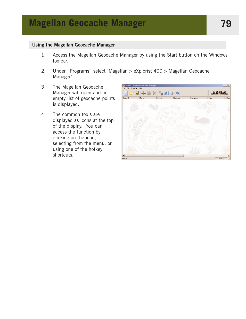 Using the magellan geocache manager, Magellan geocache manager 79 | Magellan eXplorist 400 User Manual | Page 86 / 119