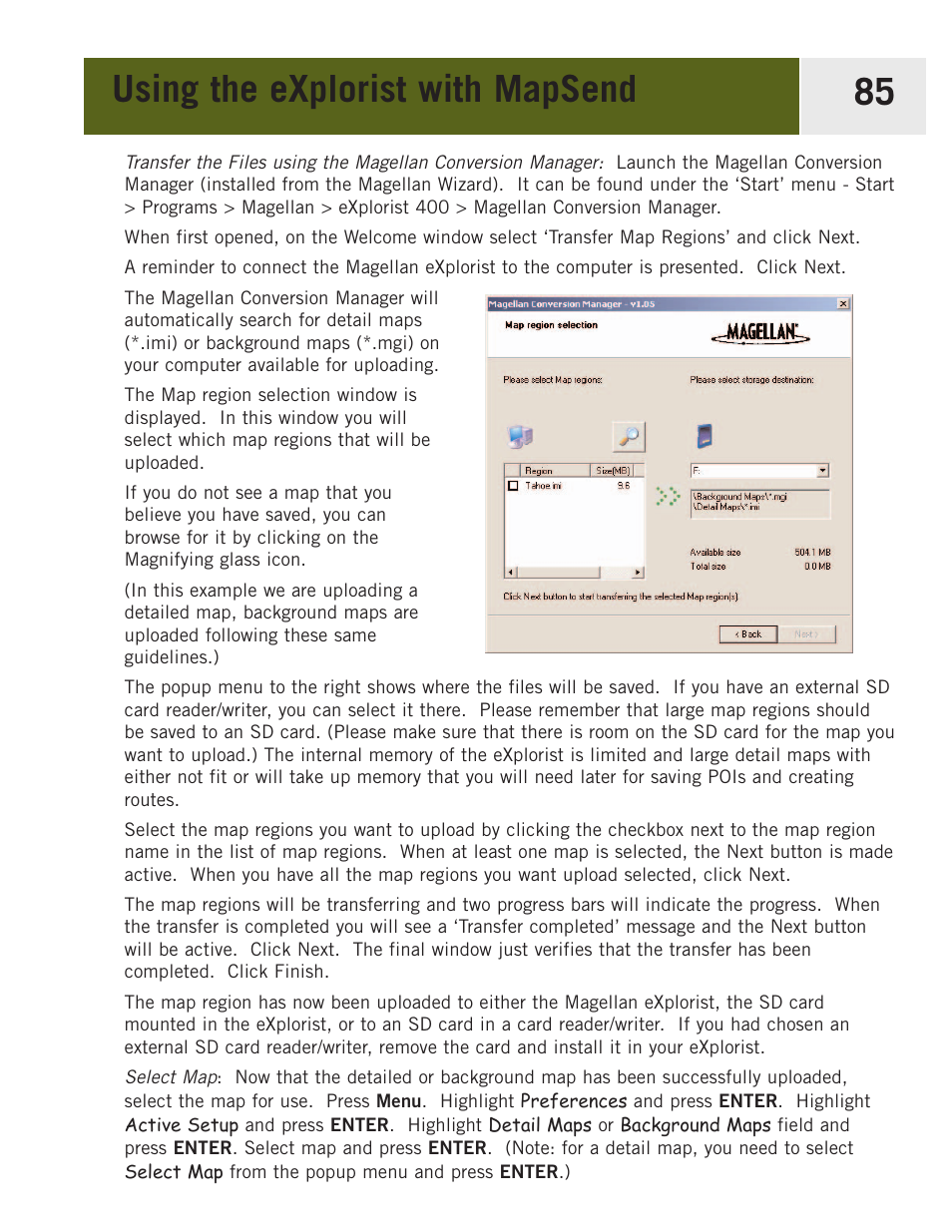 Using the explorist with mapsend 85 | Magellan eXplorist 400 User Manual | Page 92 / 119