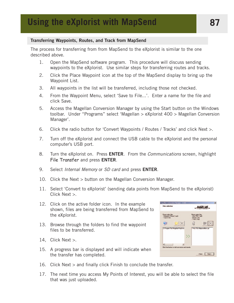 Using the explorist with mapsend 87 | Magellan eXplorist 400 User Manual | Page 94 / 119