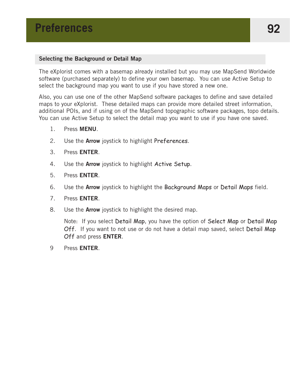 Selecting the background or detail map, Preferences 92 | Magellan eXplorist 400 User Manual | Page 99 / 119