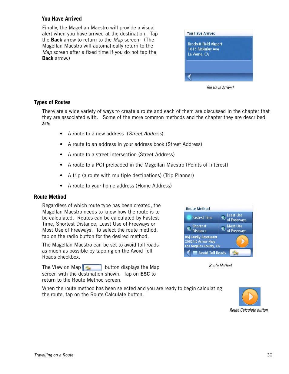 Types of routes, Route method, Types of routes 30 | Route method 30 | Magellan 3140 User Manual | Page 39 / 67