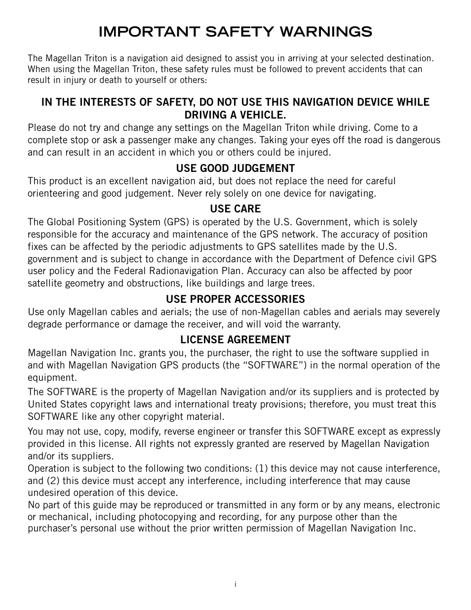 Important safety warnings | Magellan Triton 300 User Manual | Page 2 / 30