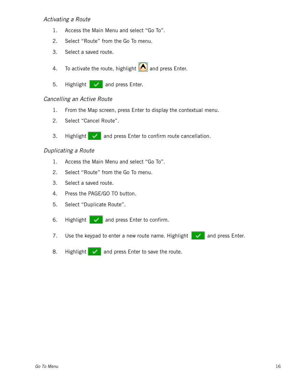 Activating a route, Cancelling an active route, Duplicating a route | Magellan Triton 300 User Manual | Page 23 / 30