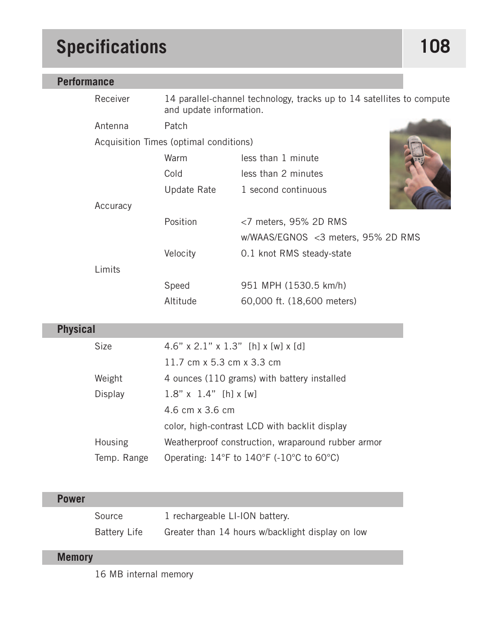 Specifications | Magellan 500 User Manual | Page 115 / 119