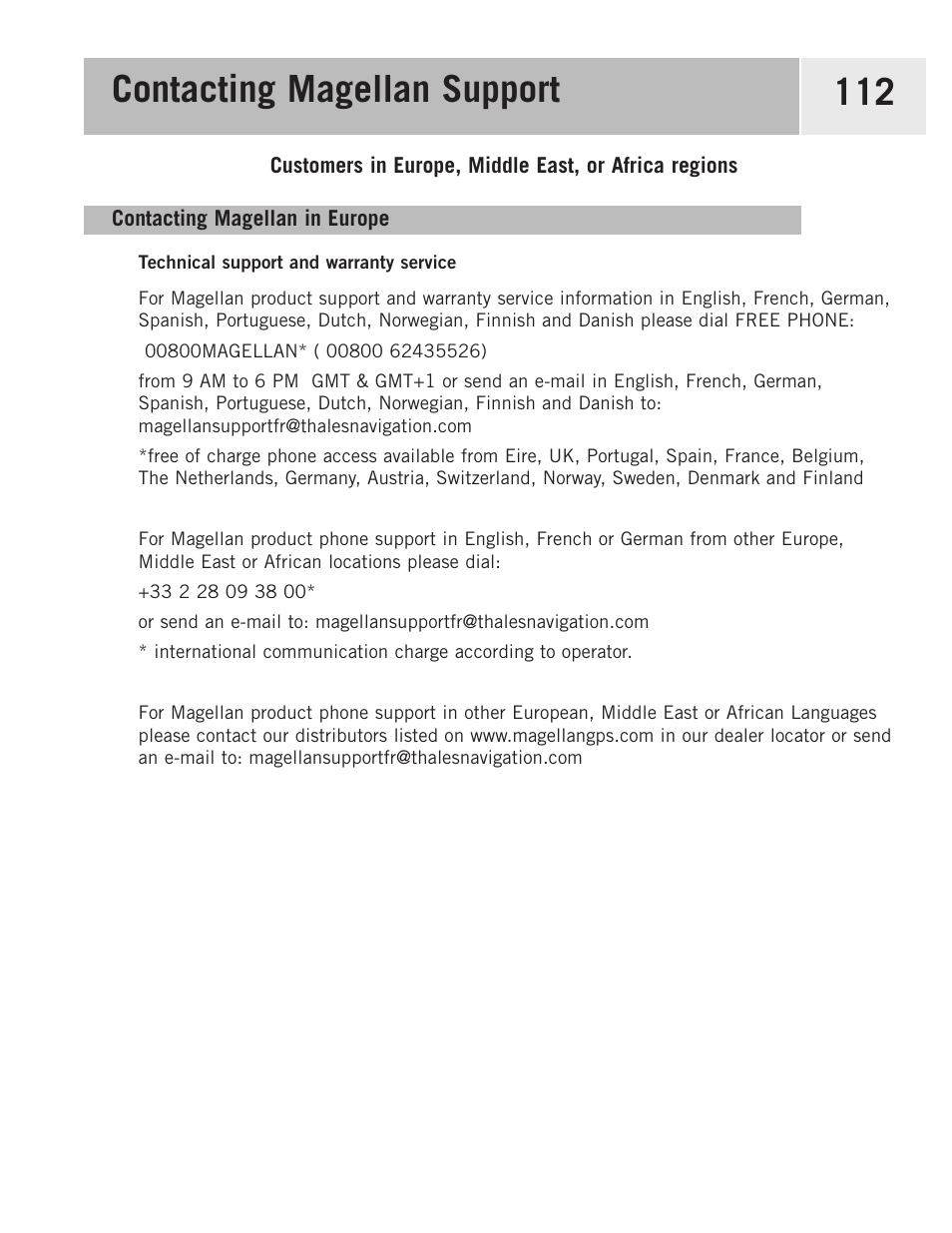 Contacting magellan support 112 | Magellan 500 User Manual | Page 119 / 119