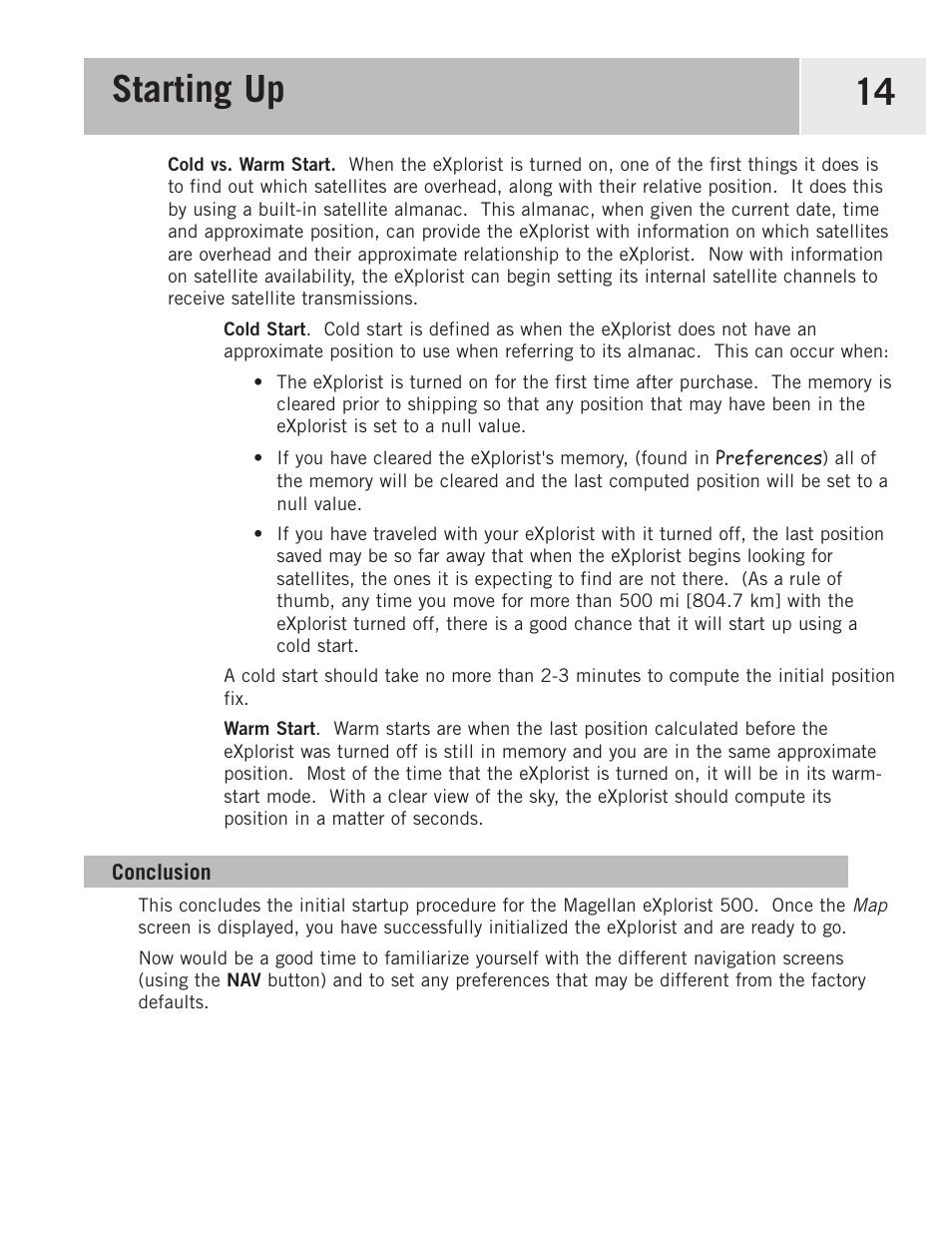 Conclusion, Starting up 14 | Magellan 500 User Manual | Page 21 / 119