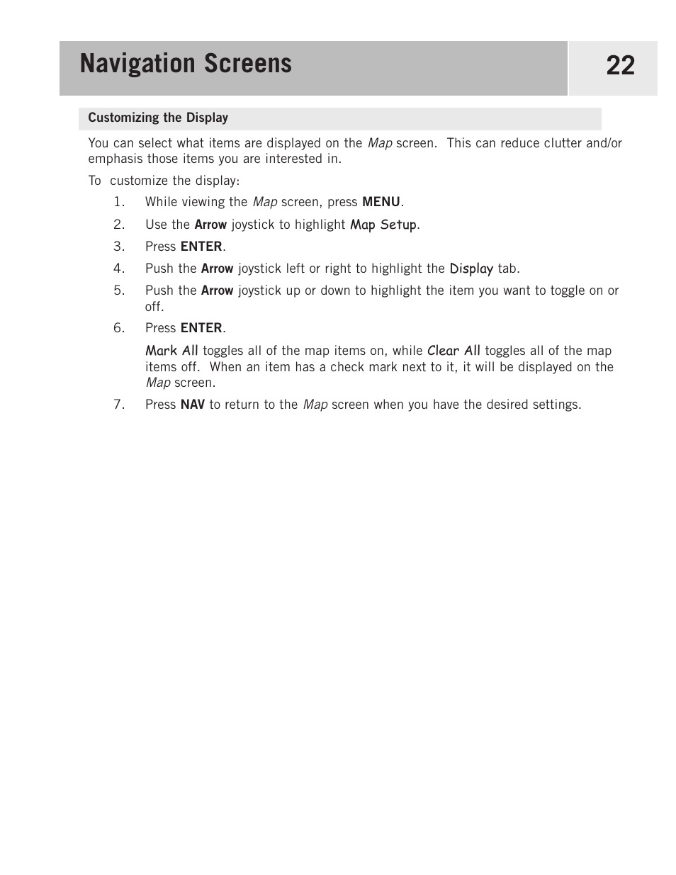 Customizing the display, Navigation screens 22 | Magellan 500 User Manual | Page 29 / 119