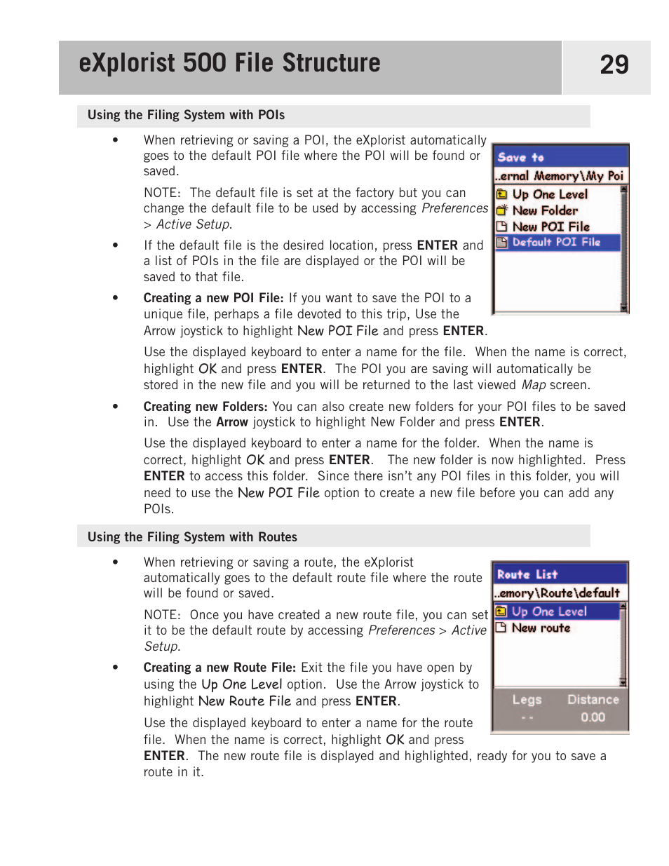 Using the filing system with pois, Using the filing system with routes | Magellan 500 User Manual | Page 36 / 119