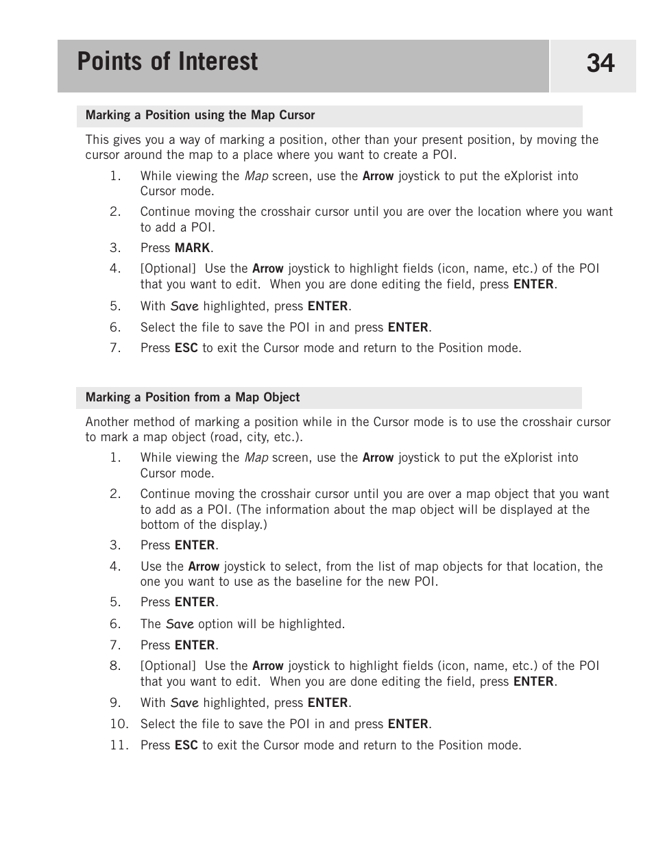 Marking a position using the map cursor, Marking a position from a map object, Points of interest 34 | Magellan 500 User Manual | Page 41 / 119
