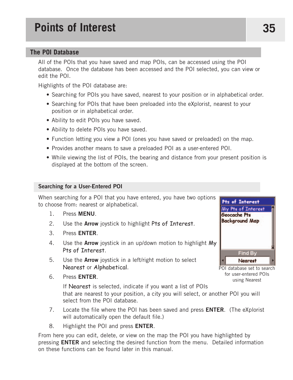 The poi database, Searching for a user-entered poi, Points of interest 35 | Magellan 500 User Manual | Page 42 / 119