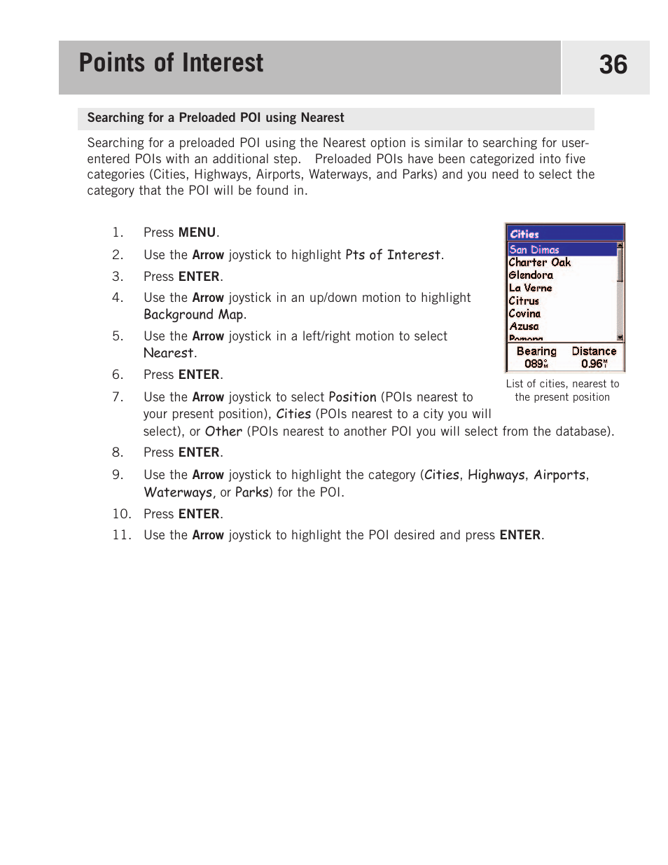 Searching for a preloaded poi using nearest, Points of interest 36 | Magellan 500 User Manual | Page 43 / 119