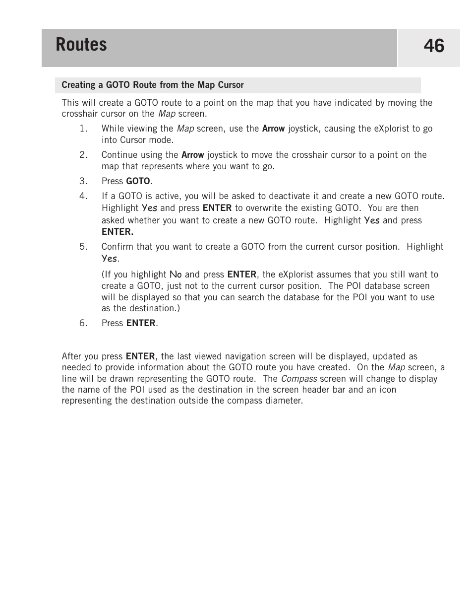 Creating a goto route from the map cursor, Routes 46 | Magellan 500 User Manual | Page 53 / 119