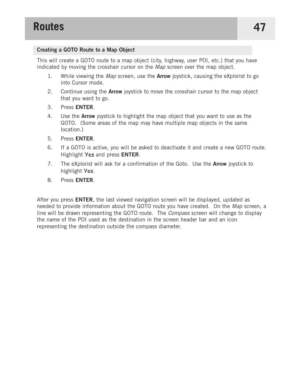 Creating a goto route to a map object, Routes 47 | Magellan 500 User Manual | Page 54 / 119