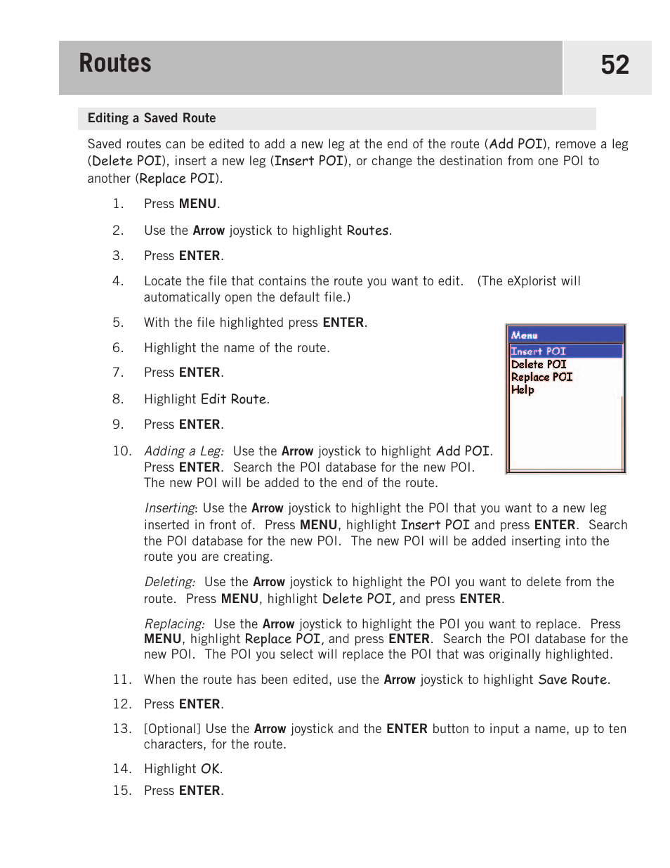 Editing a saved route, Routes 52 | Magellan 500 User Manual | Page 59 / 119