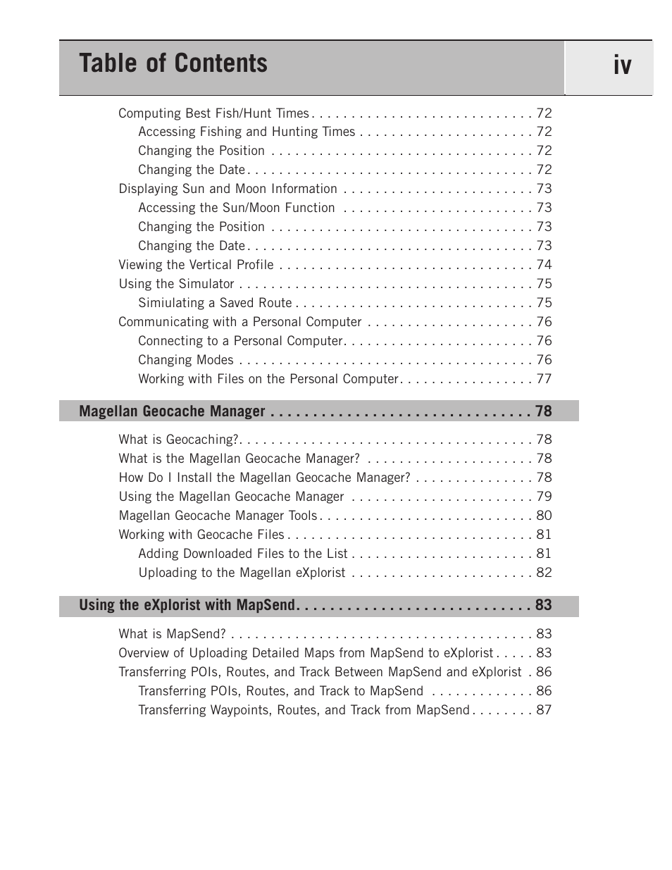 Table of contents iv | Magellan 500 User Manual | Page 6 / 119