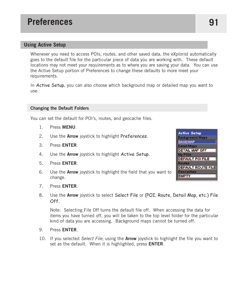 Using active setup, Changing the default folders, Changing the default files | Preferences 91 | Magellan 500 User Manual | Page 98 / 119