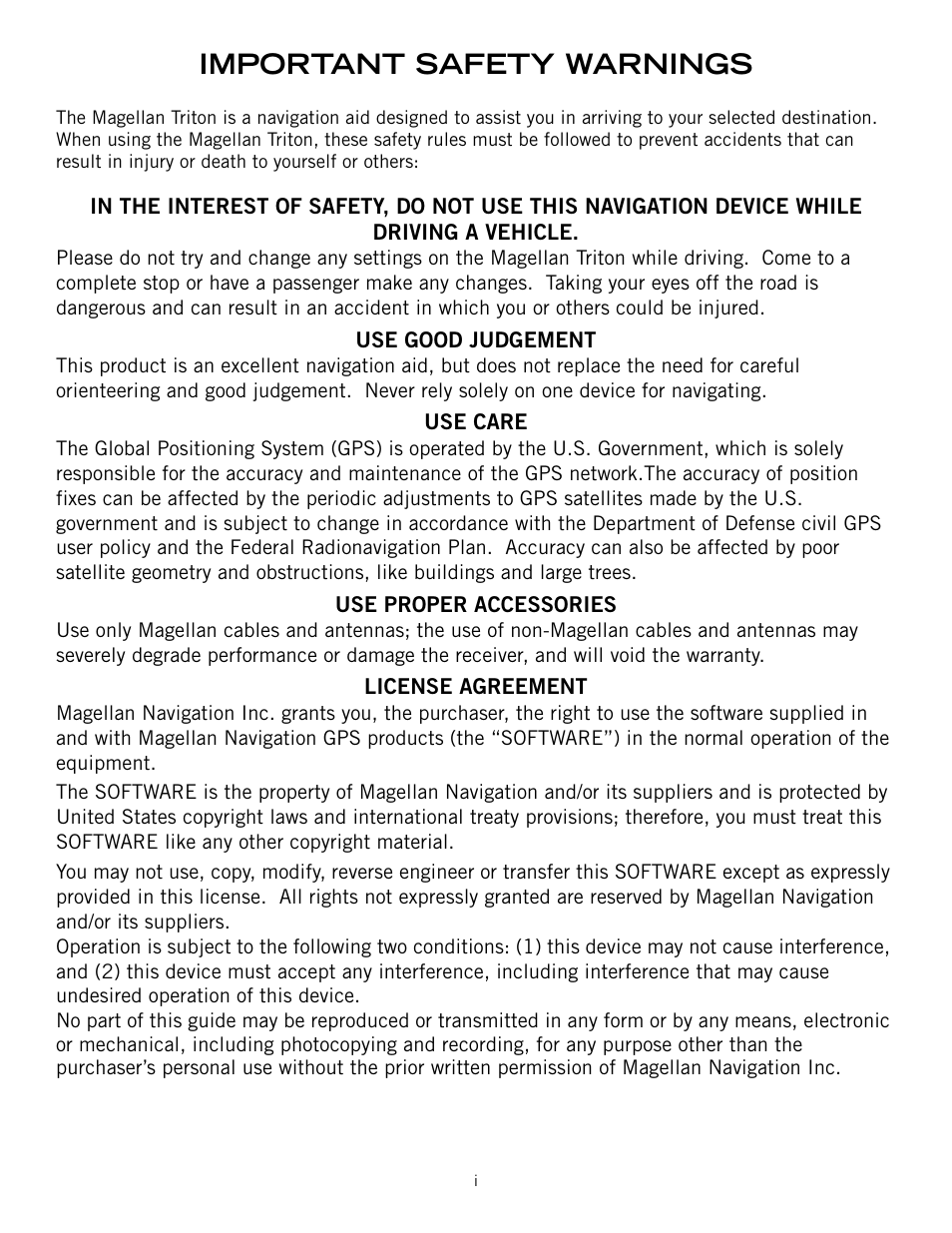 Important safety warnings | Magellan Triton 300 User Manual | Page 2 / 30