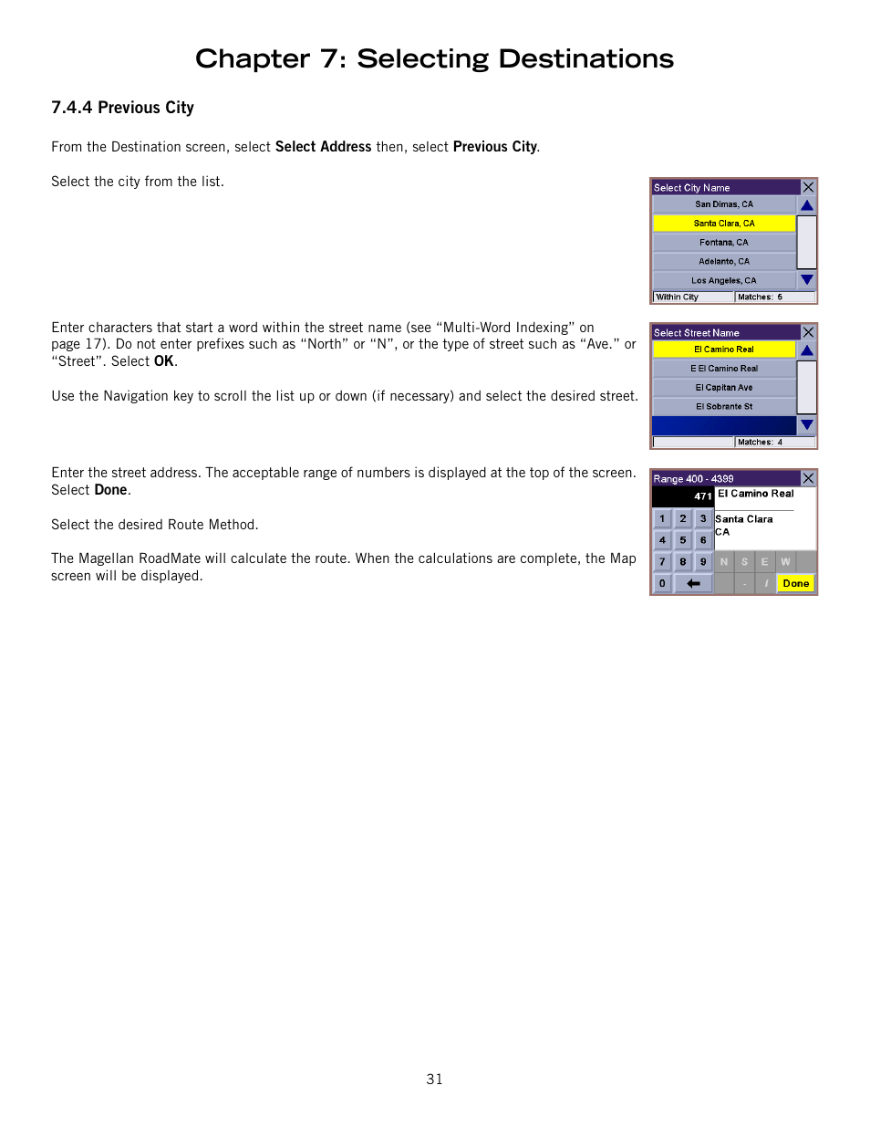 Chapter 7: selecting destinations | Magellan ROADMATE 860T User Manual | Page 40 / 106