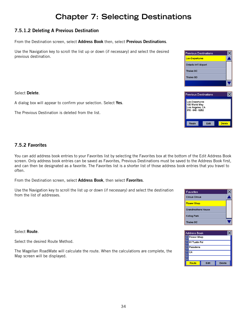 Chapter 7: selecting destinations | Magellan ROADMATE 860T User Manual | Page 43 / 106