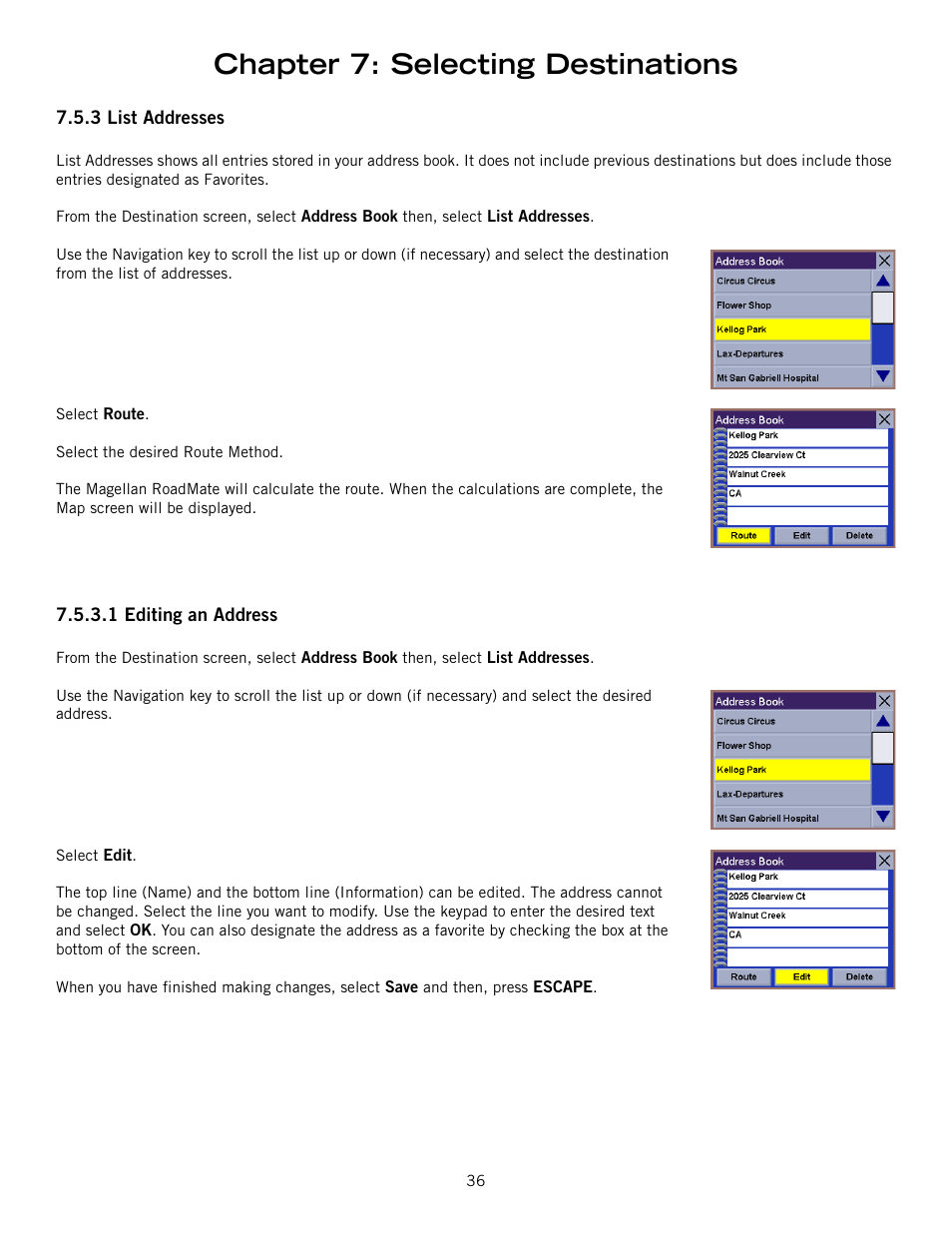 Chapter 7: selecting destinations | Magellan ROADMATE 860T User Manual | Page 45 / 106