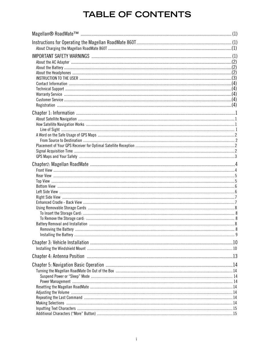 Magellan ROADMATE 860T User Manual | Page 5 / 106