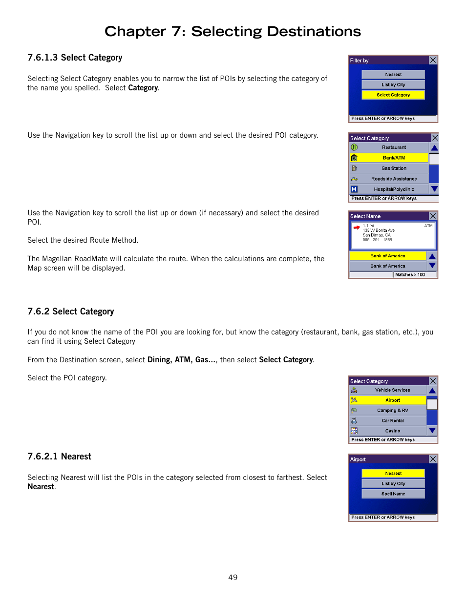 Chapter 7: selecting destinations | Magellan ROADMATE 860T User Manual | Page 58 / 106