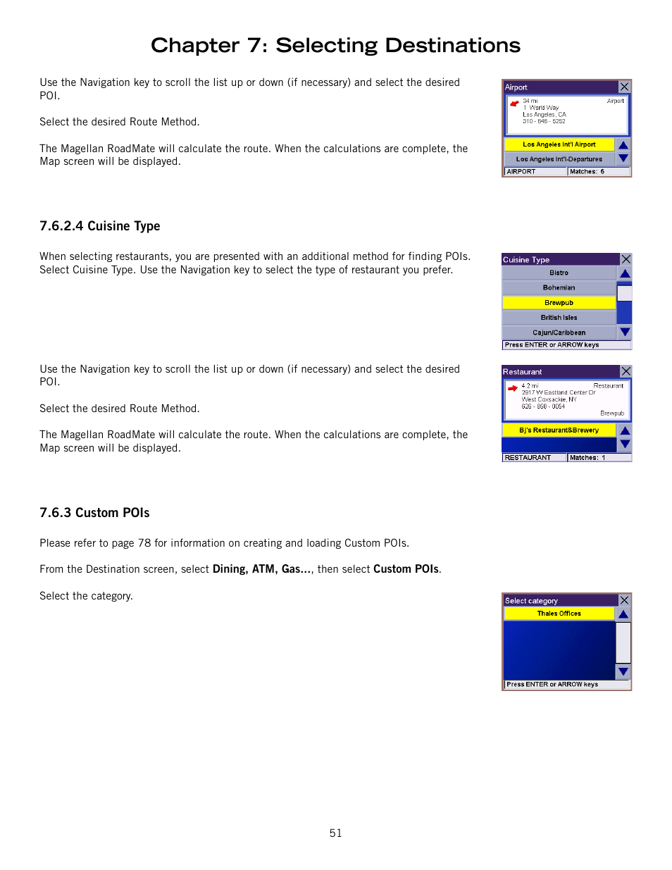 Chapter 7: selecting destinations | Magellan ROADMATE 860T User Manual | Page 60 / 106