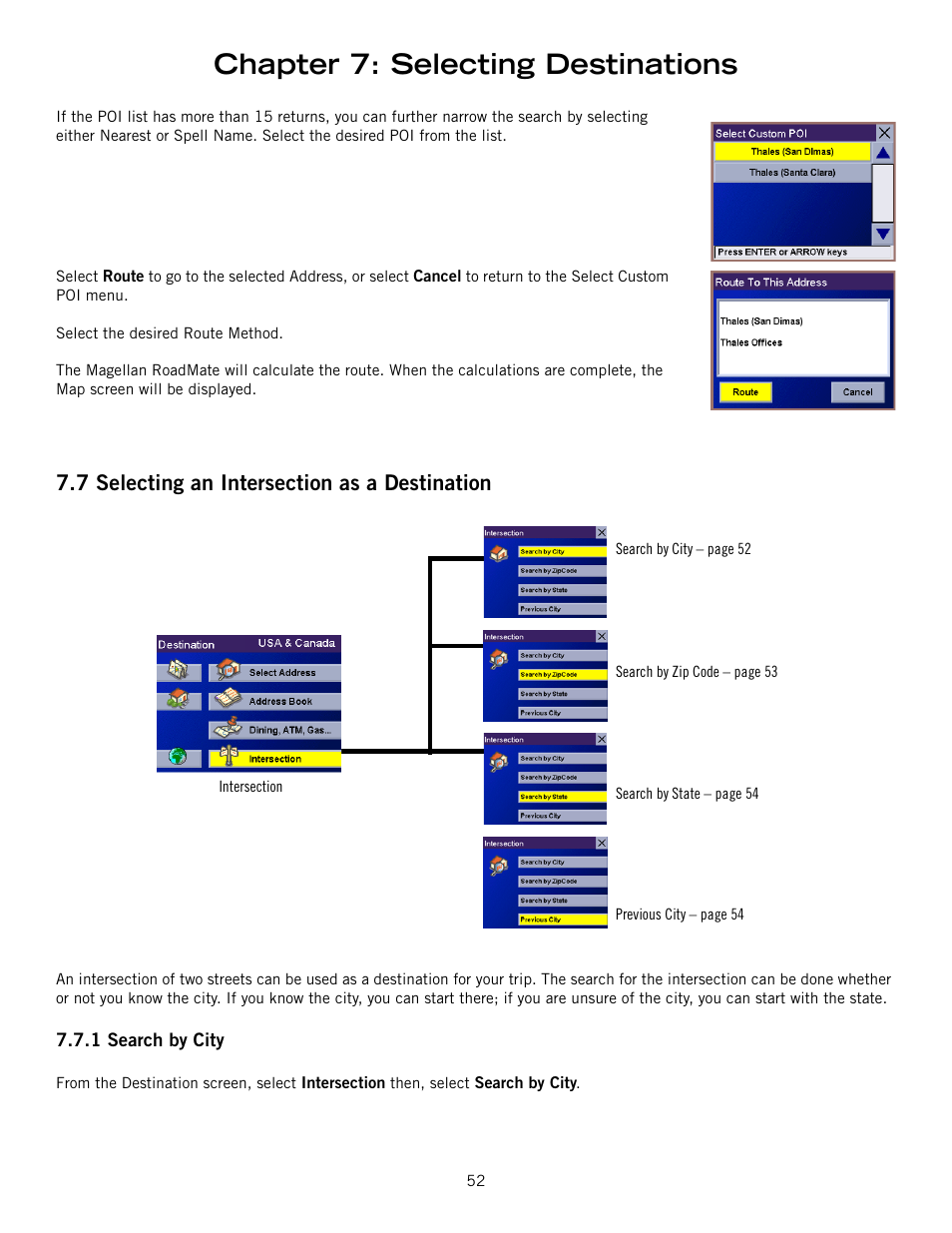 Chapter 7: selecting destinations | Magellan ROADMATE 860T User Manual | Page 61 / 106