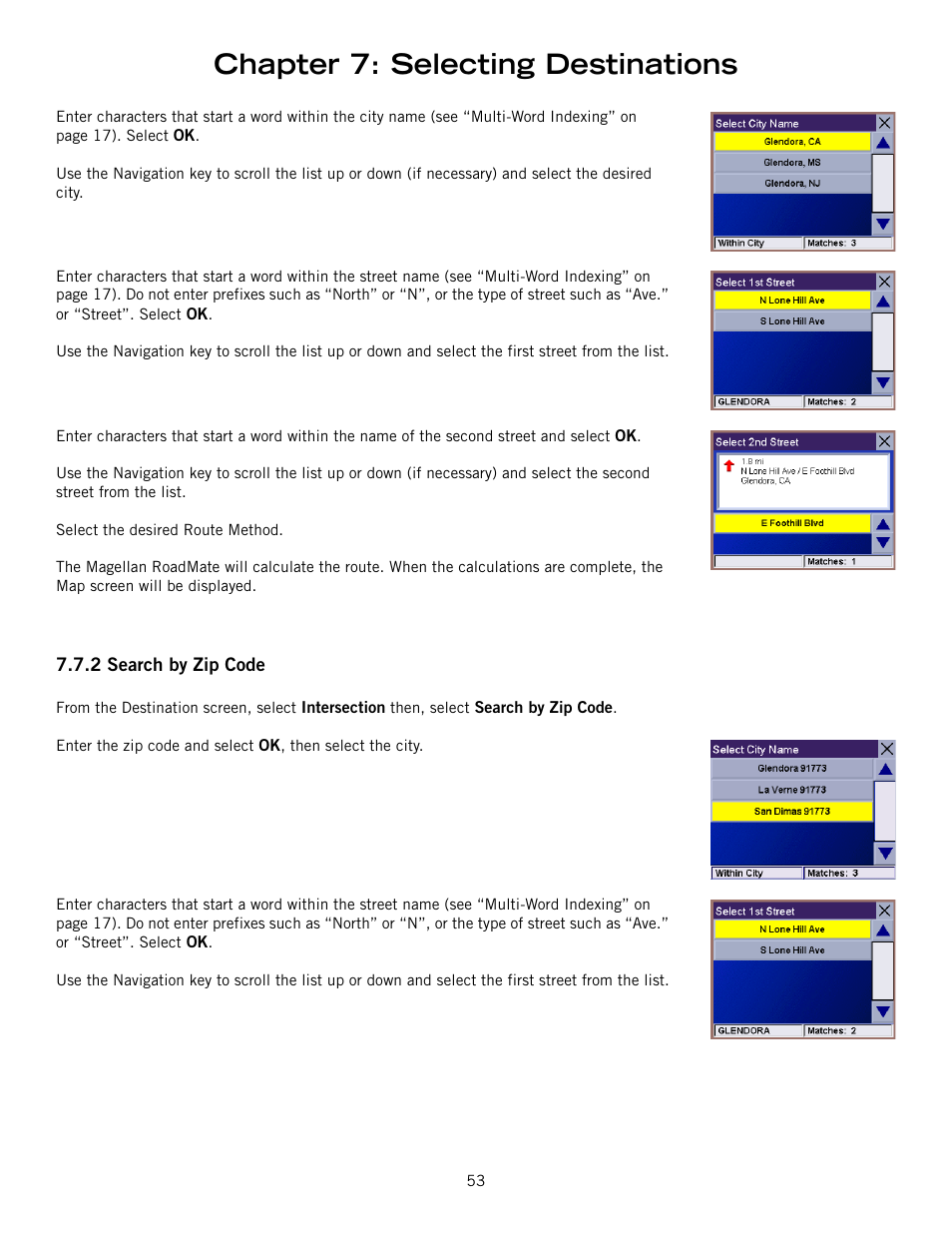 Chapter 7: selecting destinations | Magellan ROADMATE 860T User Manual | Page 62 / 106
