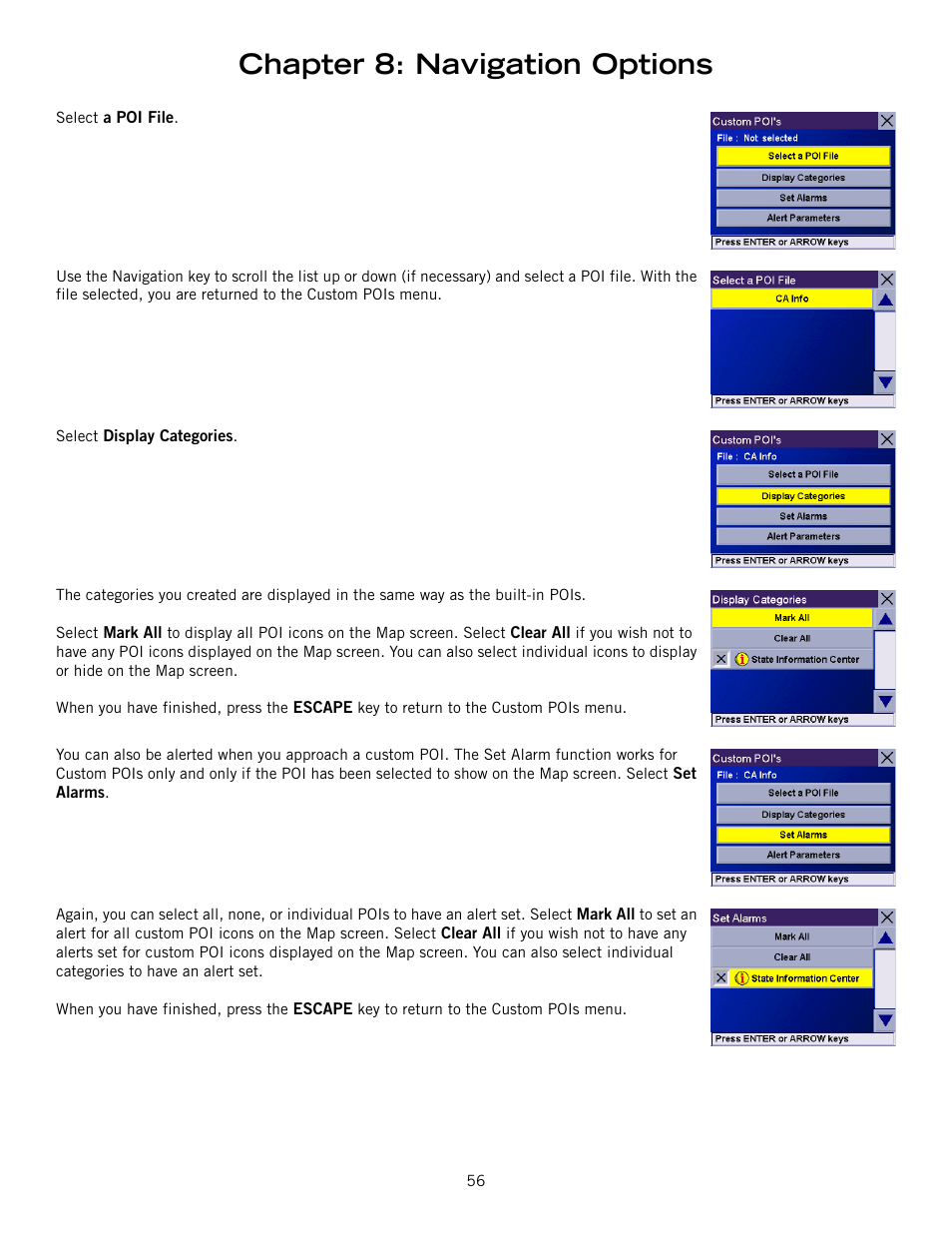 Chapter 8: navigation options | Magellan ROADMATE 860T User Manual | Page 65 / 106