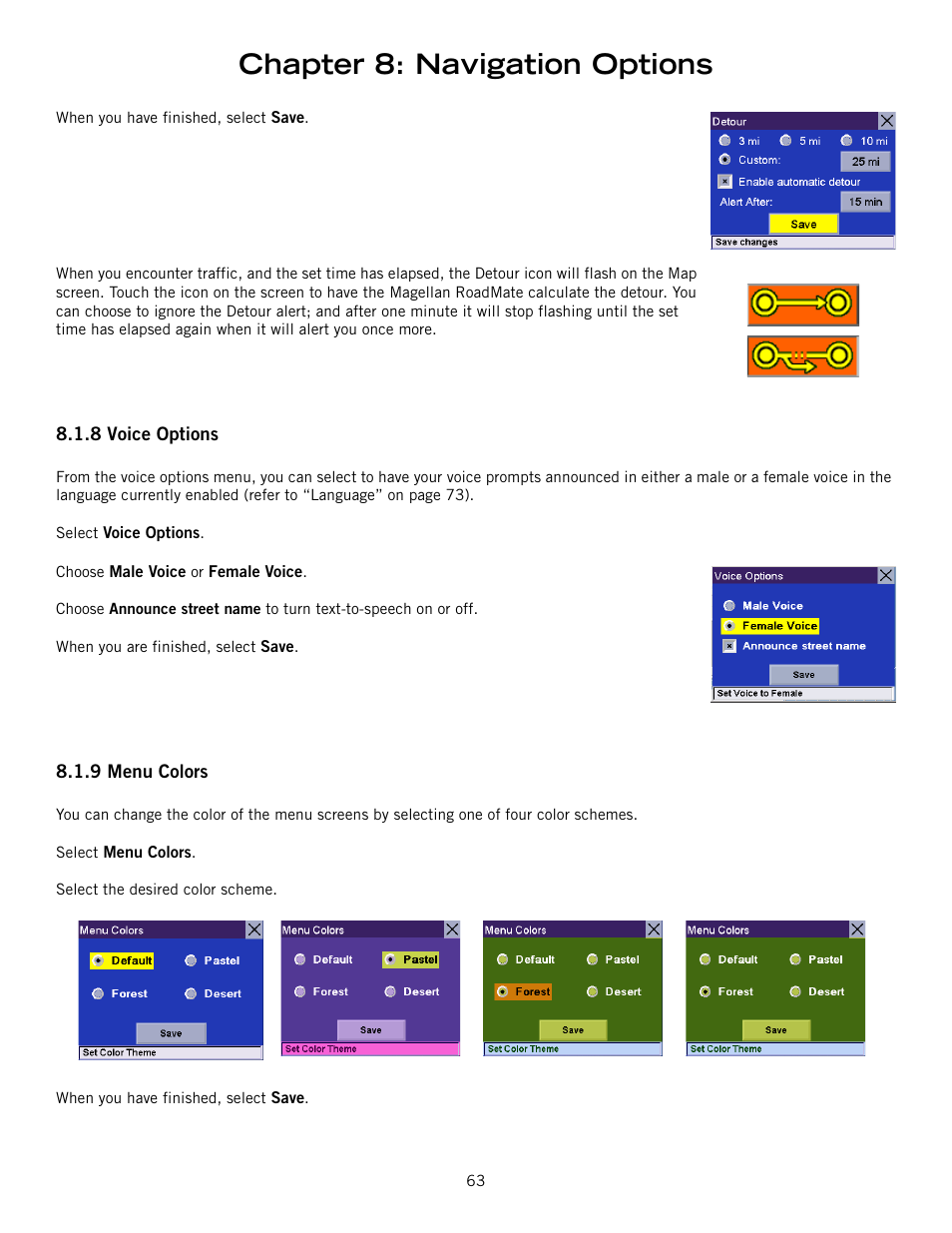 Chapter 8: navigation options | Magellan ROADMATE 860T User Manual | Page 72 / 106