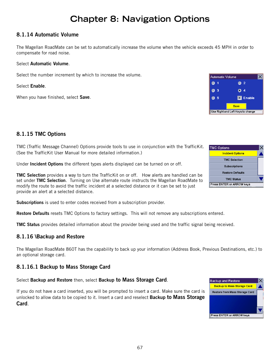 Chapter 8: navigation options | Magellan ROADMATE 860T User Manual | Page 76 / 106