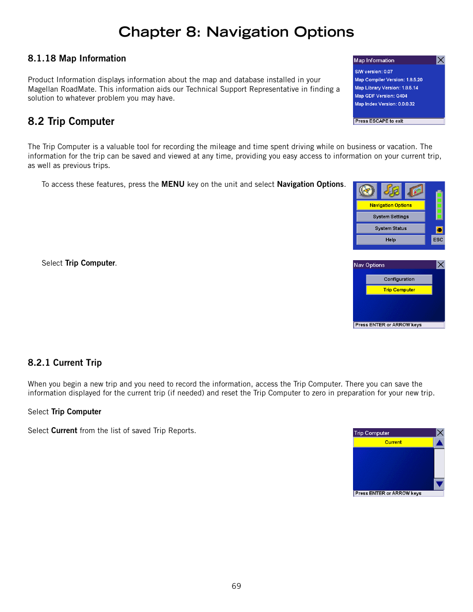 Chapter 8: navigation options, 2 trip computer | Magellan ROADMATE 860T User Manual | Page 78 / 106