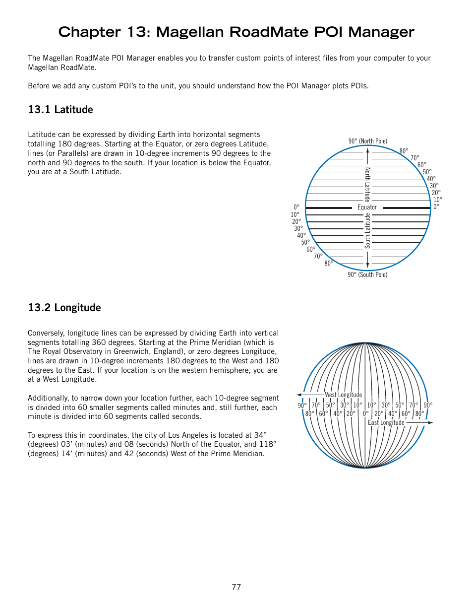 Chapter 13: magellan roadmate poi manager, 1 latitude, 2 longitude | Magellan ROADMATE 860T User Manual | Page 86 / 106