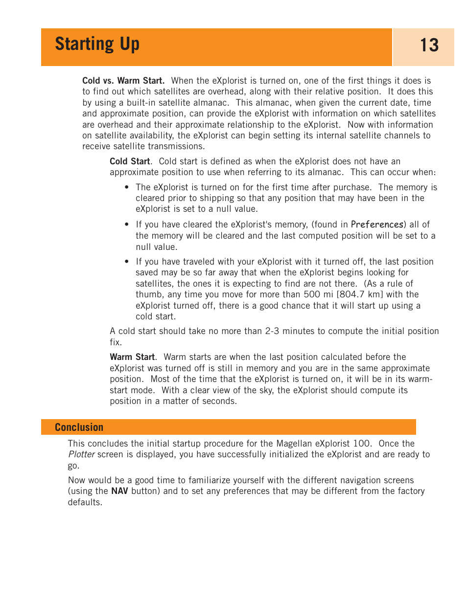 Conclusion, Starting up 13 | Magellan eXplorist 100 User Manual | Page 18 / 77
