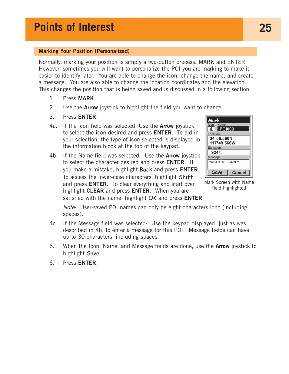 Marking your position (personalized), Points of interest 25 | Magellan eXplorist 100 User Manual | Page 30 / 77