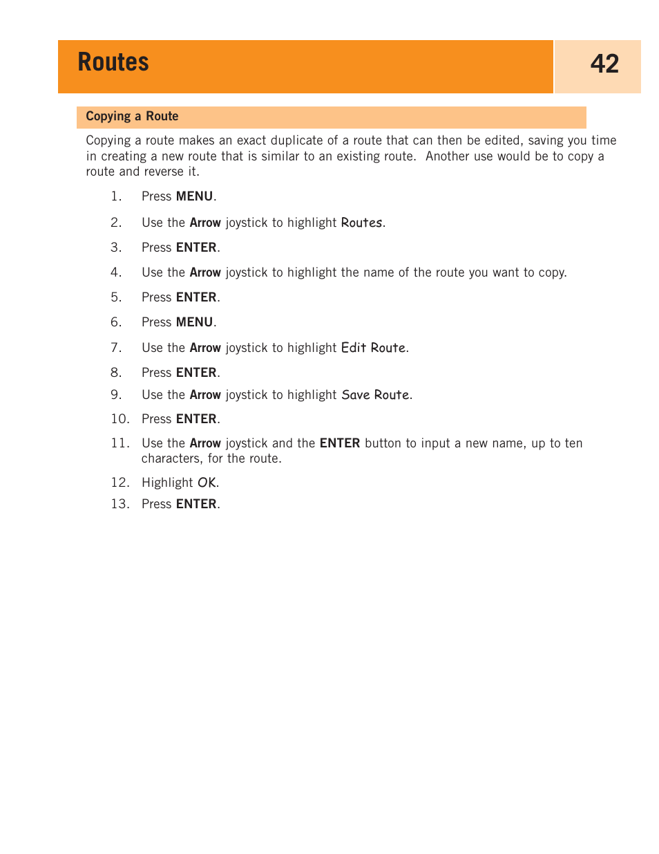 Copying a route, Routes 42 | Magellan eXplorist 100 User Manual | Page 47 / 77