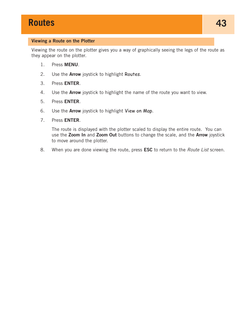Viewing a route on the plotter, Routes 43 | Magellan eXplorist 100 User Manual | Page 48 / 77