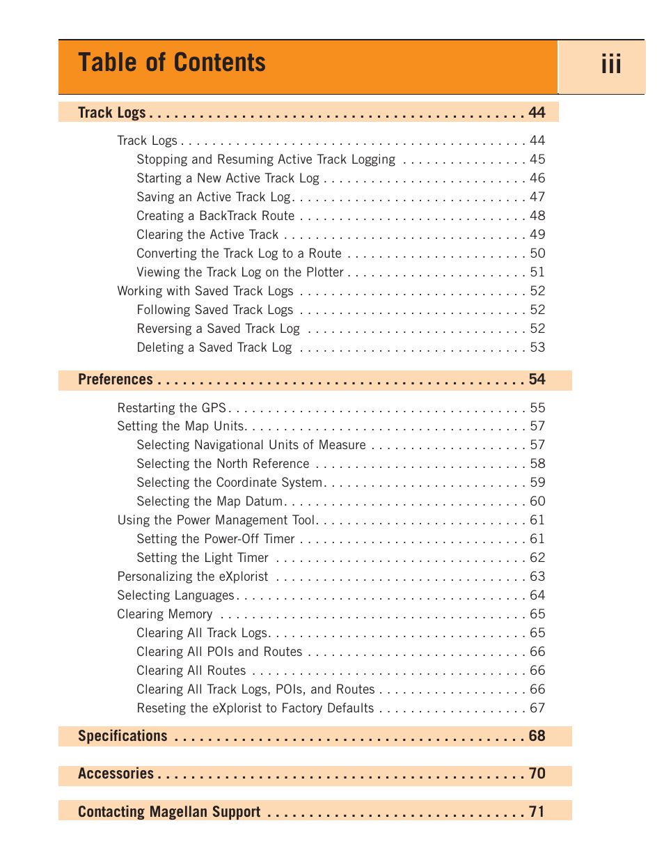 Table of contents iii | Magellan eXplorist 100 User Manual | Page 5 / 77