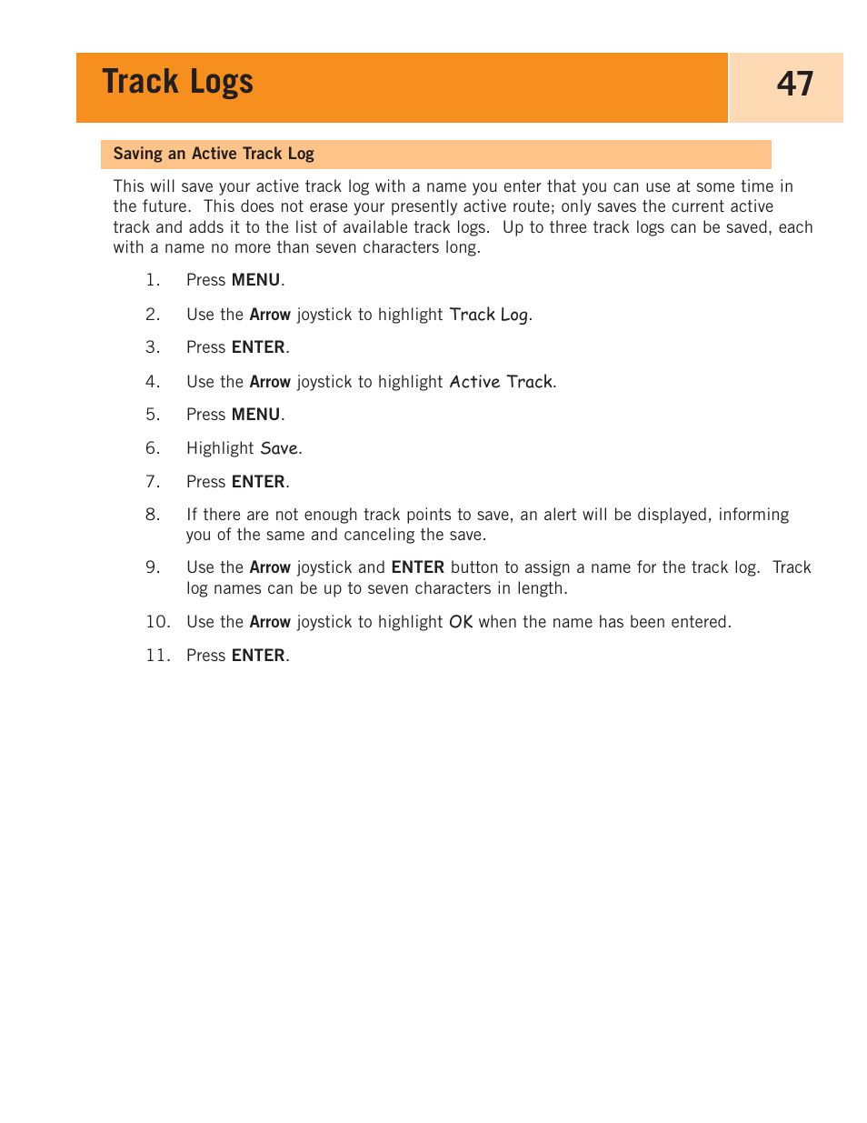 Saving an active track log, Track logs 47 | Magellan eXplorist 100 User Manual | Page 52 / 77