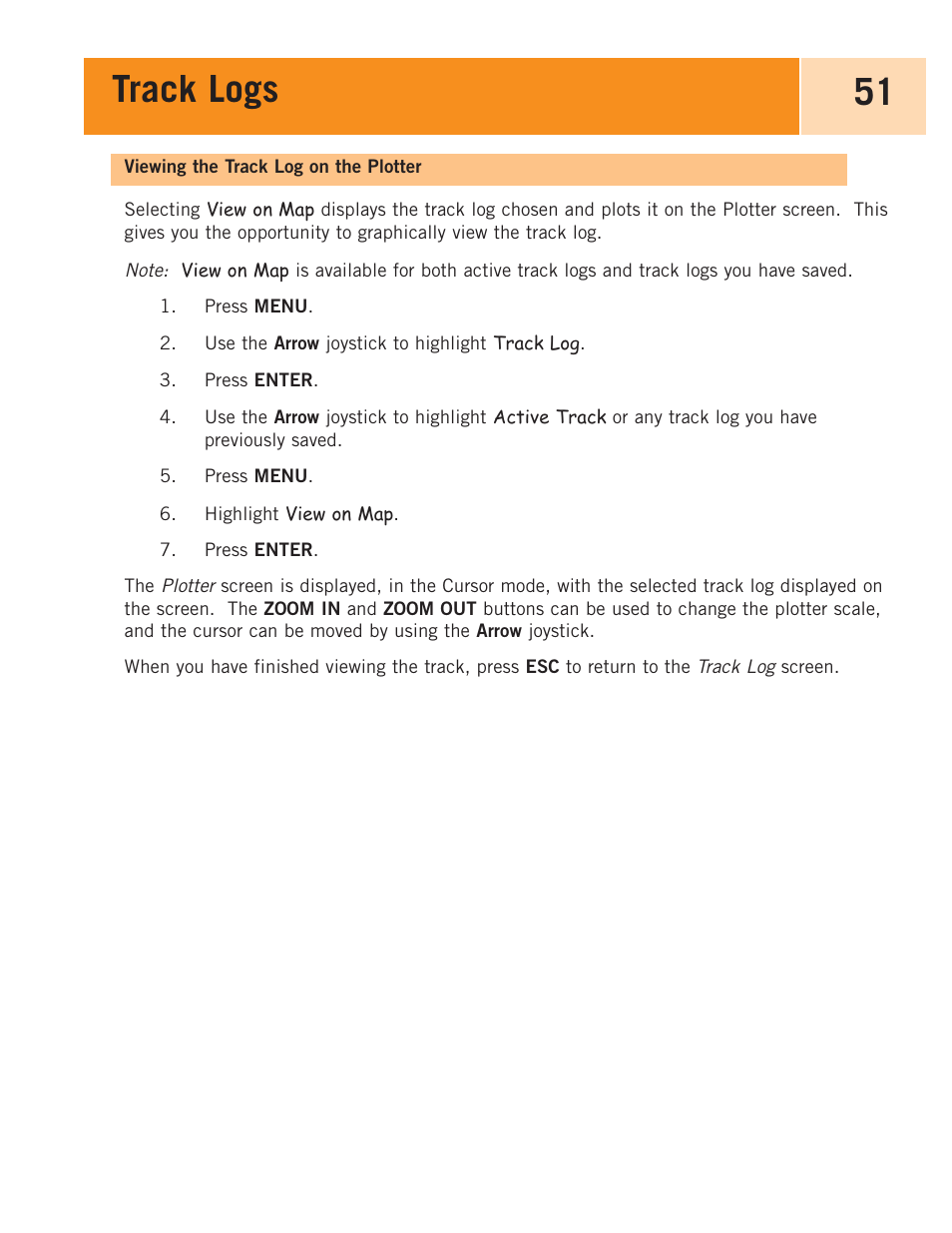 Viewing the track log on the map, Viewing the track log on the plotter, Track logs 51 | Magellan eXplorist 100 User Manual | Page 56 / 77