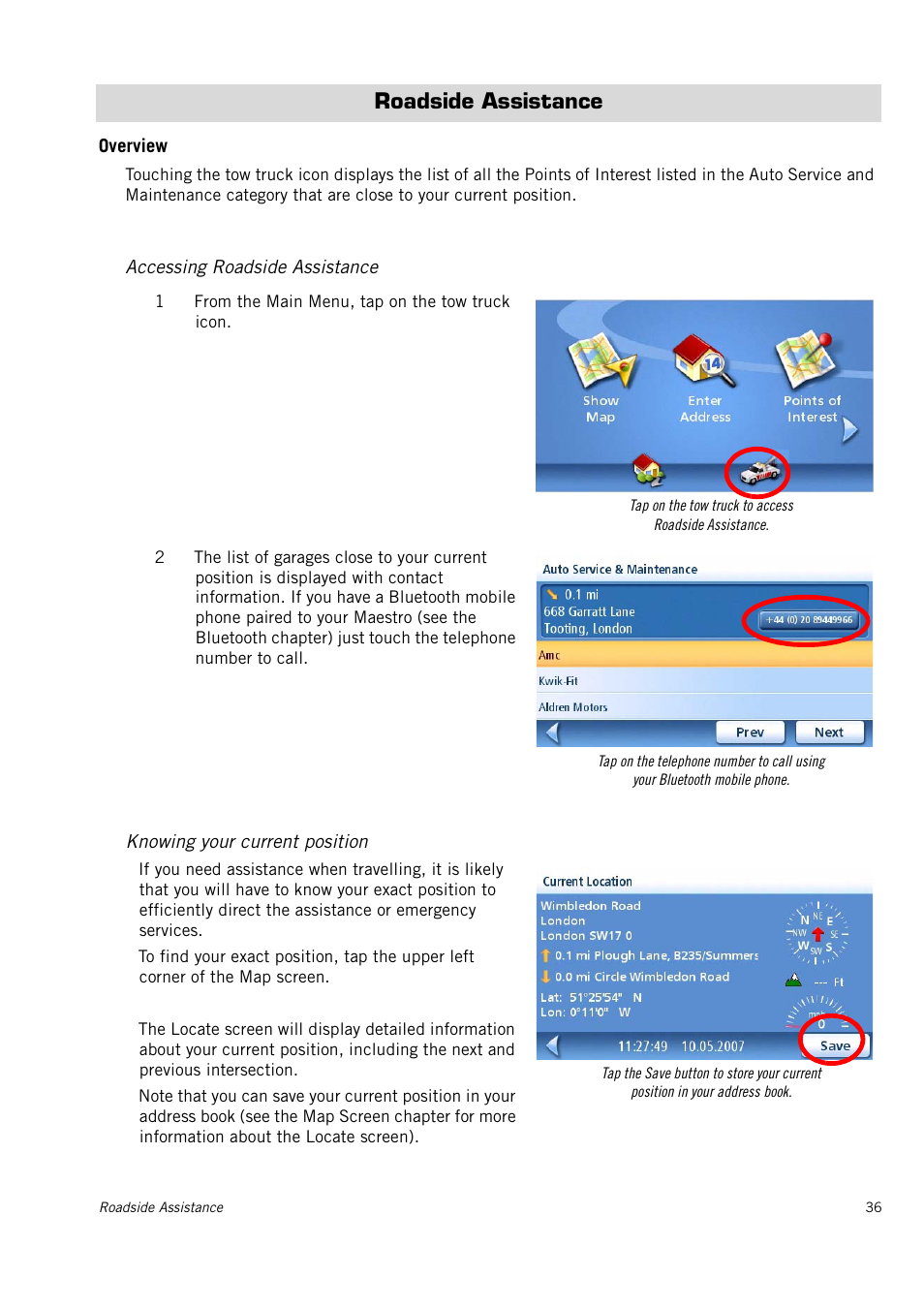 Roadside assistance, Overview, Accessing roadside assistance | Knowing your current position | Magellan 4010 User Manual | Page 44 / 76