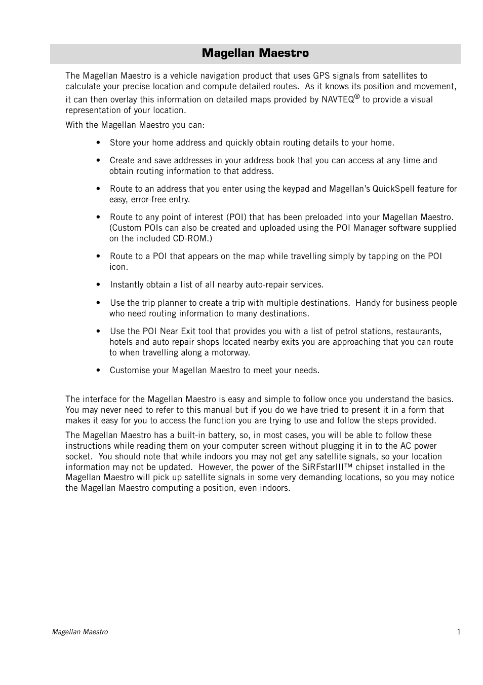 Magellan maestro | Magellan 4010 User Manual | Page 6 / 76